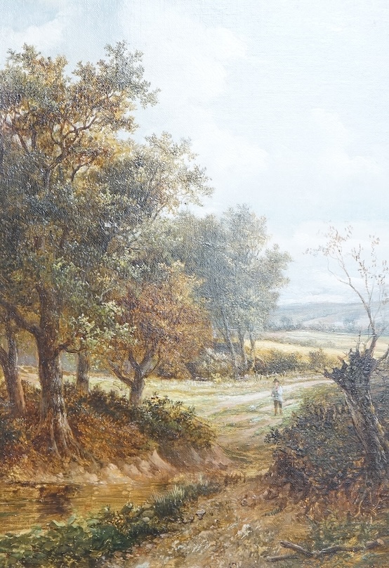 Joseph Thors (fl.1863-1900), Figure on a country track, signed, paperwork and details verso, oil on canvas, 34 x 23cm, ornate gilt frame